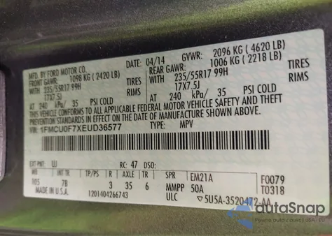 2014 Ford Escape S from USA, damaged, VIN 1FMCU0F7XEUD36577